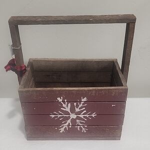 Rustic Wooden Basket with Snowflake Design